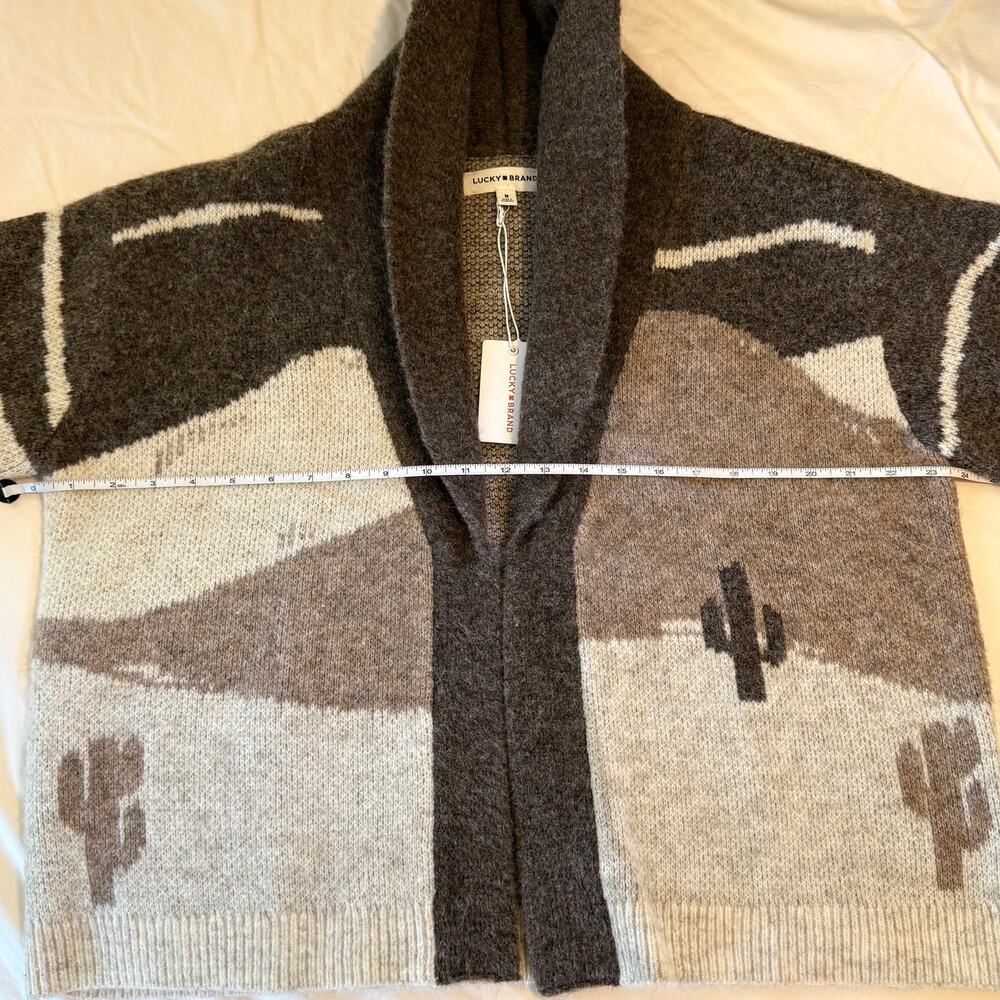 Lucky Brand Long Sleeve Horse Shawl Cardigan Neutral Brown NWT - Picture 9 of 10